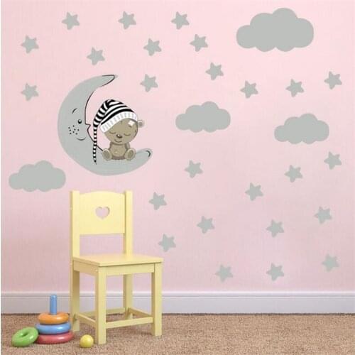 Cartoon Moon and stars wall sticker bedroom wall decoration modern art mural kids room decoration