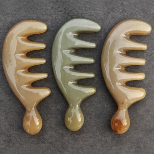 Natural Horn Comb Five Wide Tooth Head Meridian Scrapping Scalp Massage Acupuncture Therapy Gua Sha Scraper Beauty Relax Tool