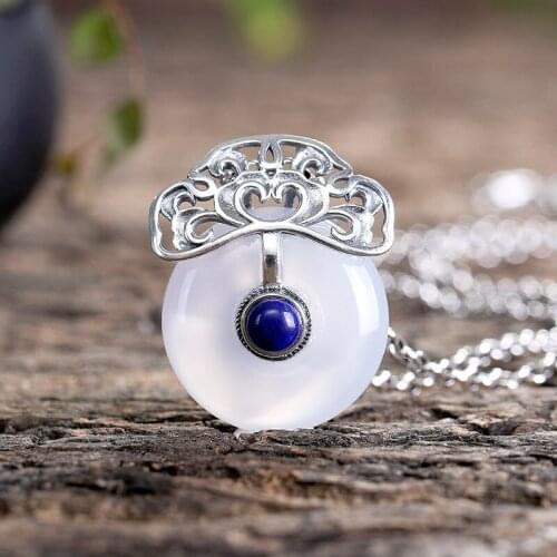 Jade Chalcedony, Blue Diamond, Peaceful Button Womens High-grade Retro-vintage Baitao Sweater Chain Hanging Wholesale