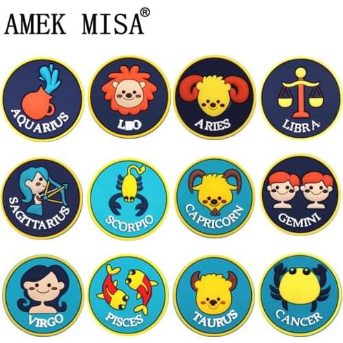 Novelty 12 Constellations Shoe Charms Accessories Cancer Libra PVC Shoe Decoration Designer for croc jibz Kids X-mas Party Gifts