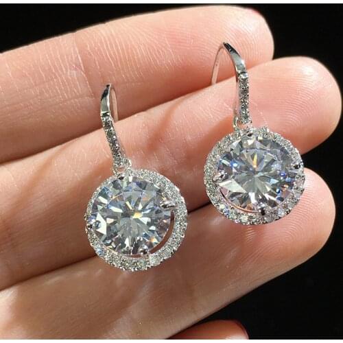 Original High Jewelry S925 Sterling Silver Earrings Female Round Crystal Ladies Wedding Jewelry Earrings womens earrings
