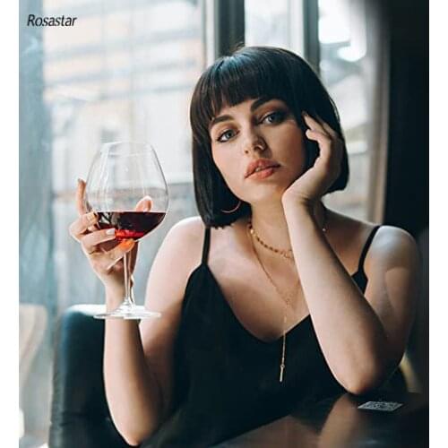 Rosa Star 12 Inches Straight Short Bob Hair Wigs With Bangs For Women Synthetic Hair Naturl Daily Cosplay Custom Wigs