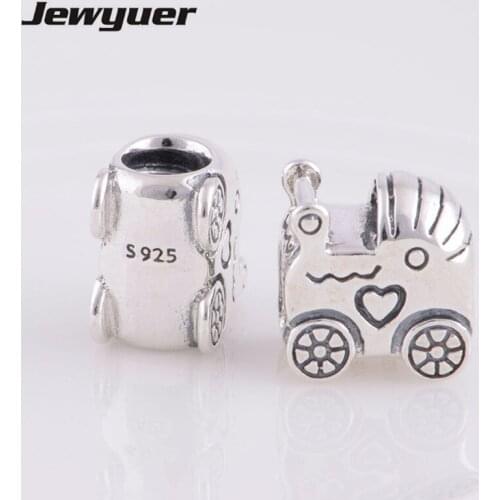 Baby Carriage Charms Genuine 925 Sterling Silver Fits European style Bracelets Bangles DIY Making BE075