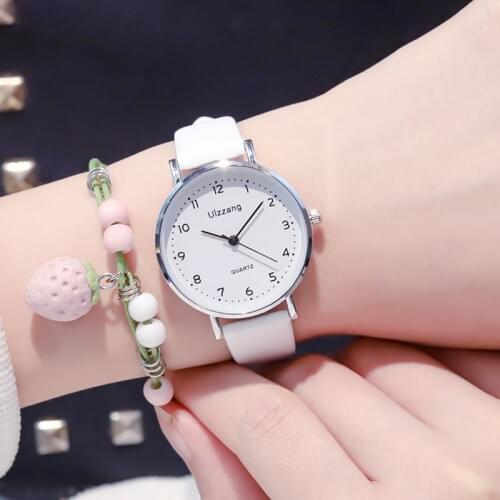 Simple Number Dial Women White Watch 2019 Ulzzang Brand Fashion Casual Ladies Quartz Wristwatches With Scrub Leather Band