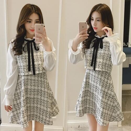 Plaid Teenager Girls Princess Dresses Autumn Flare Long Sleeve Kids Girls Dresses Fake 2 Piece Girls Elegant Dress 11-20T