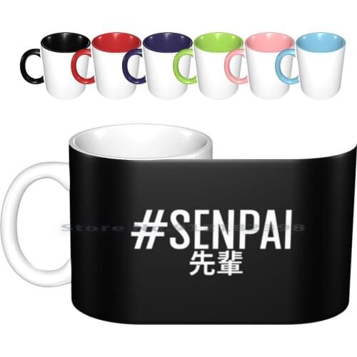 Senpai ! Ceramic Mugs Coffee Cups Milk Tea Mug Japanese Text Anime Senpai Manga White Simple Creative Trending Vintage Gift