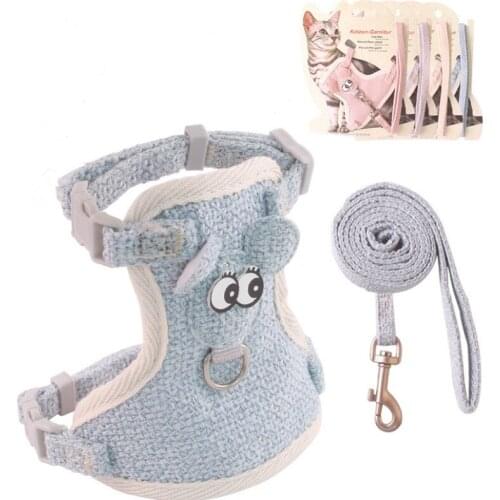 Pet Supplies Cat Harness Cat Leash Set Vest Harness Nylon Cartoon Pattern Permeable Harnesses Convenient Buckle Sewing Rope