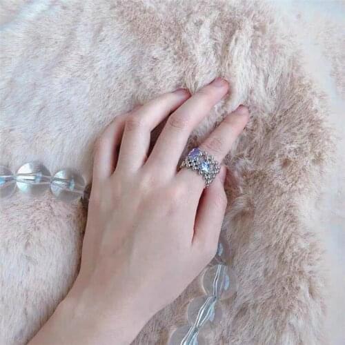 TIMEONLY Korean Style Wide Beads Hollow Ring for Women Multi Color Rhinestones Rings Anniversary Gift Forefinger Charm Jewelry