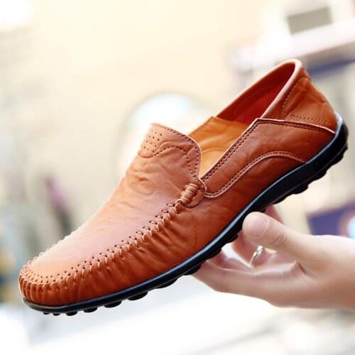 Genuine Leather Men Casual Shoes Italian Men Loafers Moccasins Slip On Mens Flats Breathable Hollow Out Male Driving Shoes