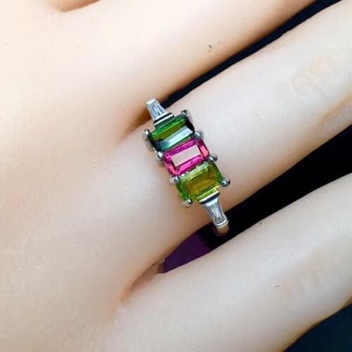 Tourmaline ring Natural real tourmaline 3*5mm*3pcs gemstone Per jewelry 925 sterling silver