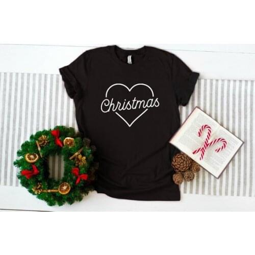 Heart Christmas Black Cotton Women T-Shirt Plus Size Funny Graphic Fashion Hurajuku Female Clothing O Neck Short Sleeve Top Tees