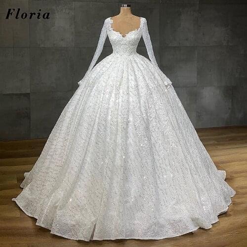 Gorgeous Saudi Arabic Wedding Dresses 2020 Beading Muslim Bridal Gowns Dubai Bridal Dress Long Sleeves Turkish Robes Mariage