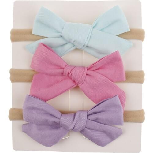 Spring Cotton bow for kids Baby toddler nylon headband Easter Headbands hair clip neutral solid color hair bows