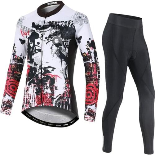 Spring Womens Cycling Jersey Suit Long Sleeve Breathable Quick-dry Shirt + Pants MTB Bike Clothes Bicycle Riding Clothing