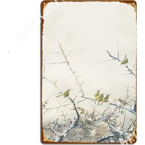 Vintage Japanese Art 6, Japanese White-Eye And Plum Blossoms Metal Signs Cave pub Decoration Cinema Living Room