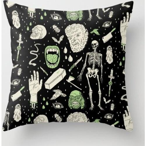 Whole Lotta Horror Blk Ed Decorative Pillowcases Cotton Linen Skull Throw Pillow Case Home Sofa Decor Pillowcase