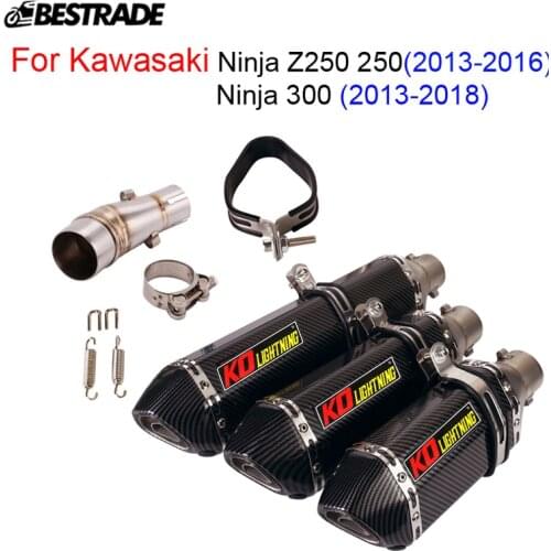 For Kawasaki Ninja Z250 250 300 2013-2016 Motorcycle Exhaust System Middle Link Pipe Slip On 51mm Muffler Stainless Steel