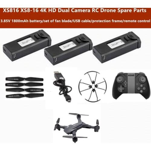 XS816 XS8-16 4K HD Dual Camera RC Drone Spare Parts 3.85V 1800mAh Battery/Fan Blade/USB Cable/Protection Frame/Remote Control