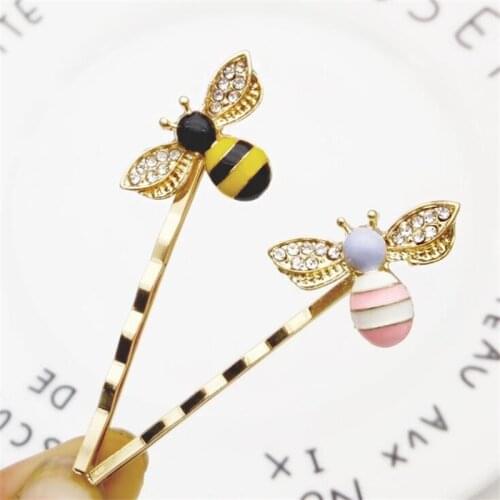 New Colorful Girls Barrettes Flying Bee Hair Clip Pins Cute Pink Black Hair Jewelry Rhinestone Hair Accessories Hairpins