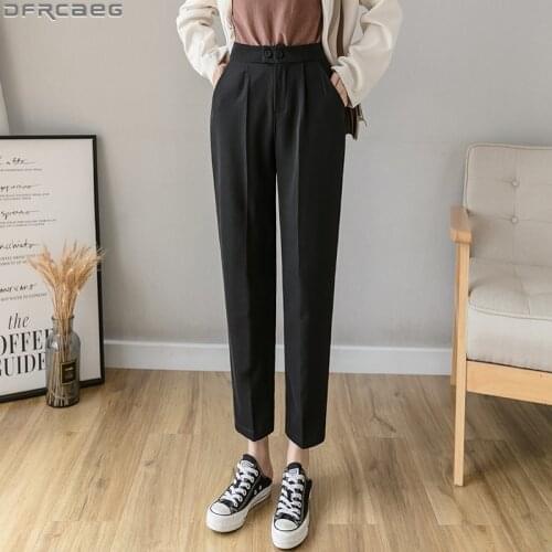 Elegant High Waist Womens Pants 2021 Spring Summer Casual Harem Pants Black Office Ladies Trousers Ankle-Length Femme Pantalon