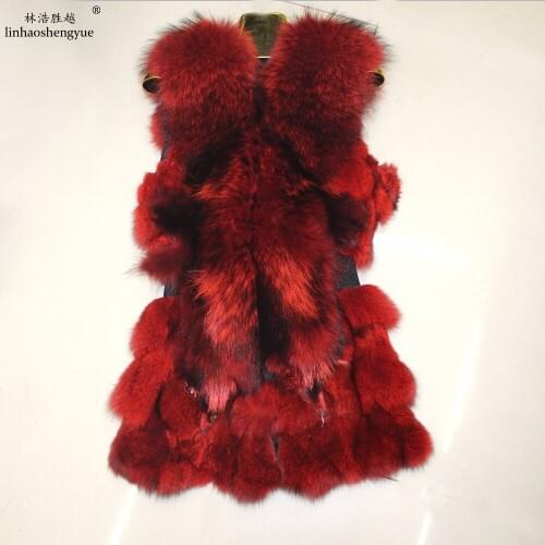Linhaoshengyue Real Fox Fur Women Coat with Raccoon Collar Fashion Fur Winter Warm Freeshipping