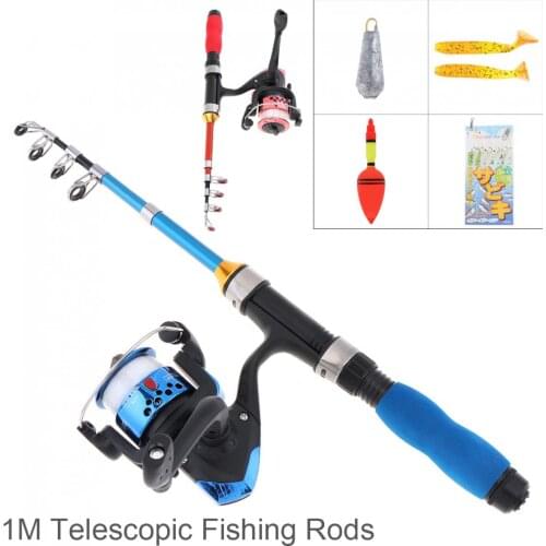1m Ultrashort Portable Ice Fishing Rod Reel Line Combo Full Kits with Soft Shrimp Lure Float Lead weight Combo Fishing Rods