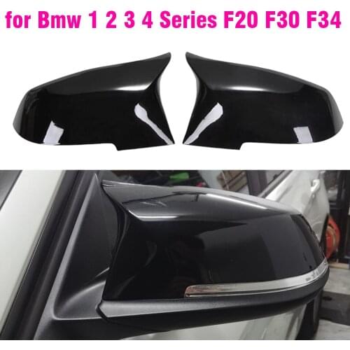 1Pair Side Rearview Wing Mirror Cover Caps For BMW 1 2 3 4 Series F20 F30 F31 F32 F34 F36 E84 2014 -2018 ABS Gloss Black