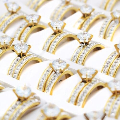 12 Pieces Mix Size Engagement Rings Set For Women Romantic Inlay Rhinestone Lady Zircon Wedding Rings Jewelry