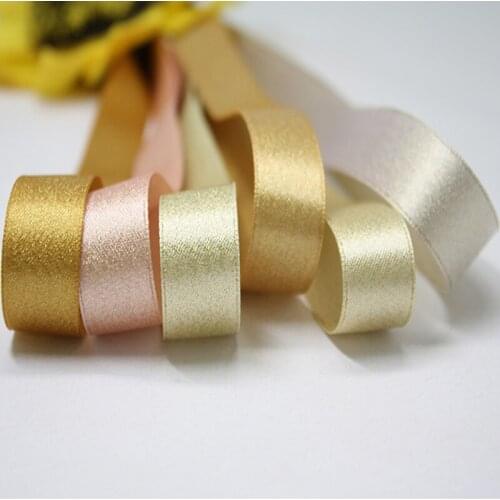 16mm polyester solid color satin ribbon double sided glitter golden silk ribbon garment for decoration 20 yards