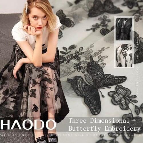1Yardx1.3M Three Dimensional Butterfly Embroidery Mesh Lace Fabric DIY Sewing Wedding Dress Cloth Party Home Decorate