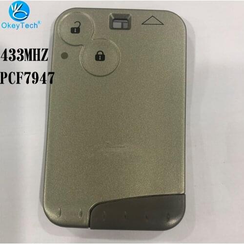 OkeyTech 2 Buttons Car Remote Card With ID46 PCF7947 Chip 433MHZ For Renault Laguna Card Grey Blade With Words Free Shipping