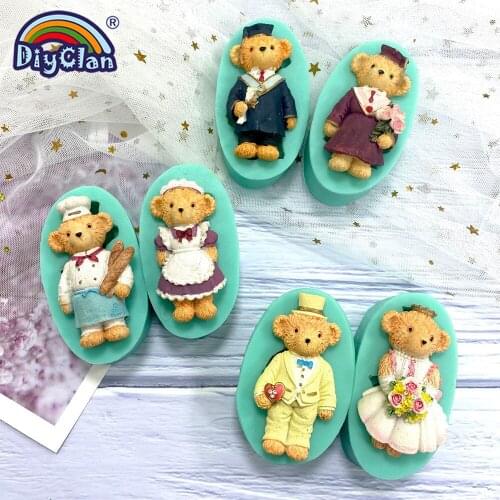 22 Style DIY Lovely Couples Lovers Profession Bear Silicone Molds Chocolate Cupcake Mould Resin Fondant Cake Decorating Tools