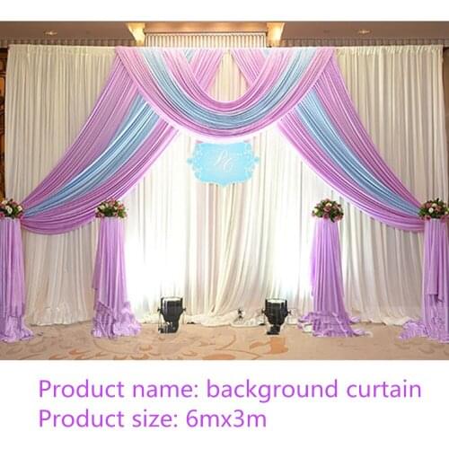3M*6M ice silk wedding backdrop curtain with swags Wedding Props Satin Drape pleated Wedding Stage Decorations Backdrops