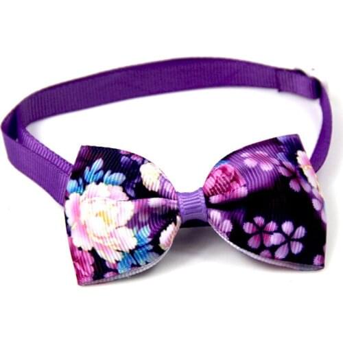 300PCS / LOT Japanese Style Pet Bow Tie Head Flower Pet Accessories Pet Head Flower Dog Cat Necklace Adjustable Strap