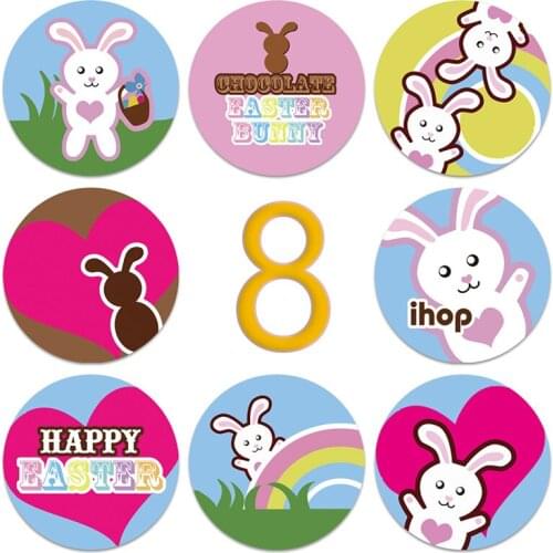 500pcs/set Round Rabbit Bunny Happy Easter Sealing Stickers Thanks To Handmade Crafts Decorative Stickers Labels