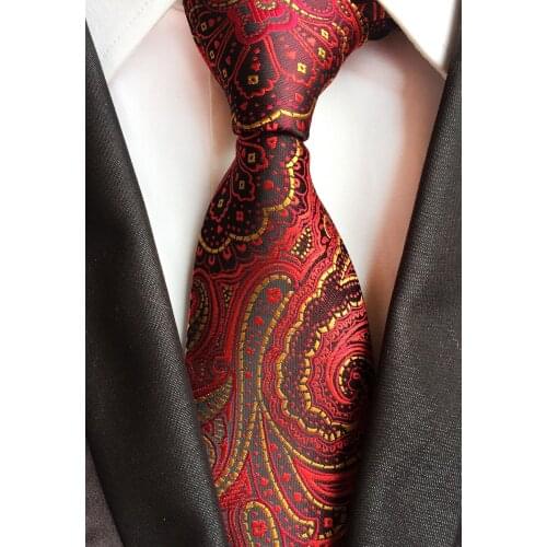 8CM Classic Design Mens Woven Tie Luxury Red Paisley Necktie for Bride Groom Wedding