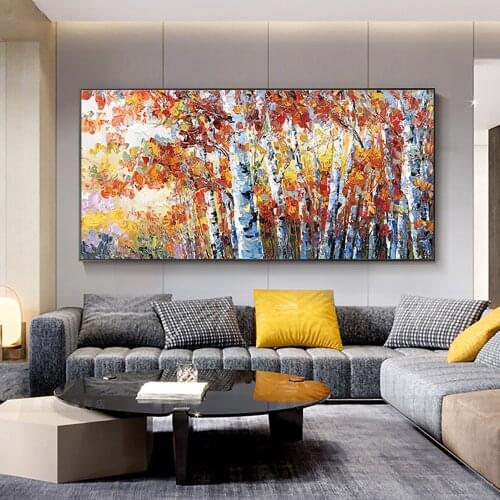 Birch Forest Abstract Art Oil Painting Modern Wall Art Pictures Large Wall Paintings Handmade Oil Painting For Living Room Decor