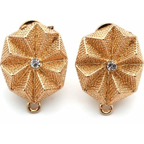 African Clip Earrings Post with a Loop Hanger Paved Rhinestone DIY Metal Indian Arab Women Wedding Earrings Findings 17x23mm