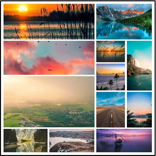 Diamond Painting Scenery Coconut Tree Road Lavender Bridge Water Grass Plain Canyon Sky Sea Cliff Living Room Decor Pictures