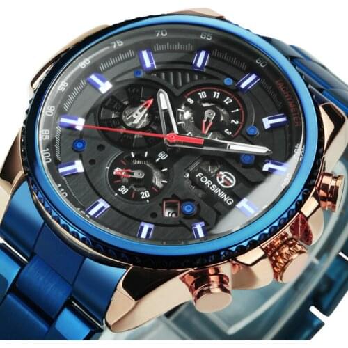 Forsining Rose Golden Watch for Men Mechanical Wristwatches 3 Dial Multifunction Mens Sport Automatic Watches Top Brand Luxury