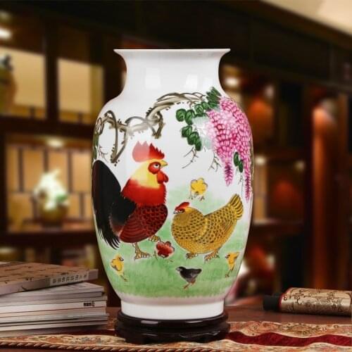 Jingdezhen Master Hand Painted 42cm Height Large Decoration chicken Pattern Ceramic Flower Vase