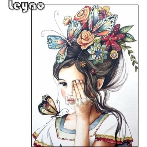 DIY 5D Diamond Painting Cross Stitch butterfly girl Diamond Embroidery cartoon girl Picture Rhinestones Mosaic Diamond Art