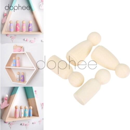 Dophee 50pcs 43mm Men Women Wooden Peg Dolls Unpainted Figures Wedding Cake Family Hard Wood Dolls Kids Printed DIY Crafts