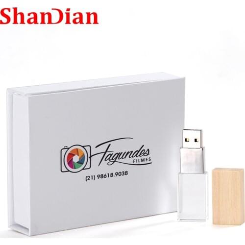 Wooden Crystal USB2.0 Flash Drive 4G 8G 16G 32G 64GB 128G Custom LOGO Pen Drives Colour Print Memory Stick Real Capacity U Disk