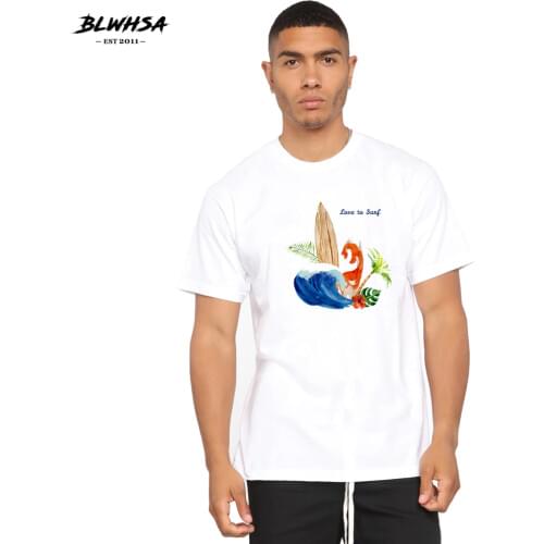 BLWHSA Hand Painted Surf Print T Shirt Men Casual Fashion Summer T-shirt Funny Design Hand Painted Surf Printed Plus Size Shirts