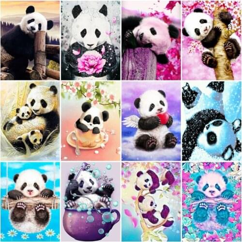 HUACAN 5D Diy Full Drill Diamond Painting Panda Kits Diamond Mosaic Animal Cross Stitch Wall Art Decoration For Home
