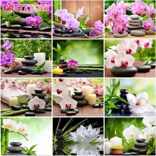 GATYZTORY Frame Stone Flower Diy Painting By Numbers Canvas Colouring Handpainted Kits Gift Wall Decor Frame 60×75cm