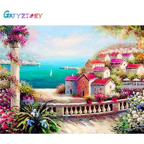 Gatyztory Painting By Numbers Landscape Coloring By Numbers For Adults Seaside Acrylic Paints Decorative Frames Home Decor