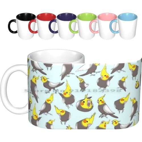 Cockatiel Doodle Pattern Ceramic Mugs Coffee Cups Milk Tea Mug Cockatiels Parrot Birb Birds Bird Birbs Parrots Quarrion Weiro