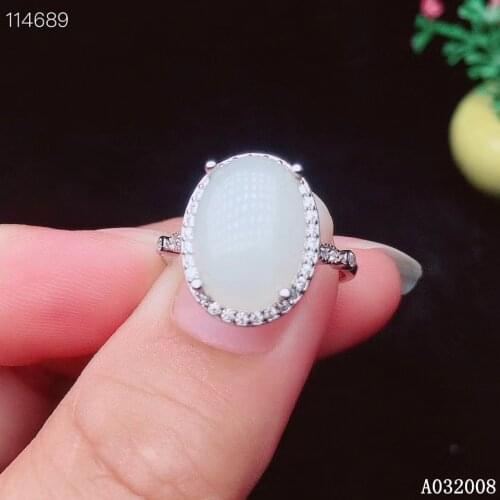 KJJEAXCMY fine jewelry 925 sterling silver inlaid natural white jade ring new female gemstone ring luxury support test